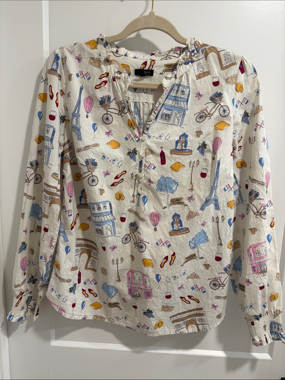 Talbots Cream Paris Print Long-Sleeve Blouse